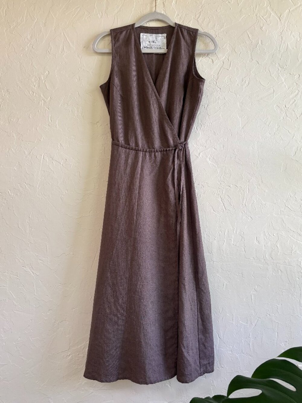 notPERFECTLINEN Sleeveless Wrap Maxi Dress in Chestnut Brown